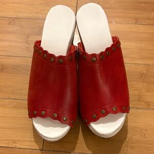 Chocolat Blu Red Studded Mules